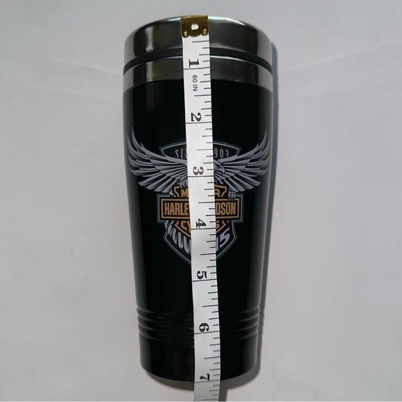 Harley Davidson 16 Oz metal tumbler cup beer drink mug lid Eagle bike week black - Picture 5 of 6